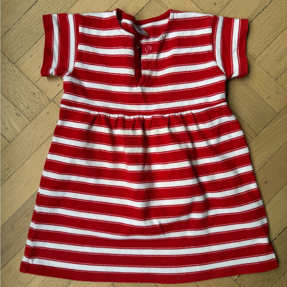 Petit Bateau Red and White Striped Dress, size 36 months / 3T with snap at top